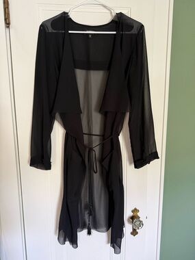 Express Sheer Black Longline Duster, size M